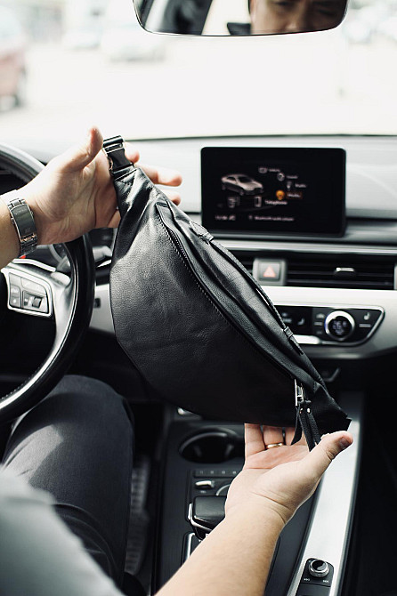 Сумка на пояс чоловіча, бананка із натуральної шкіри SKILL Dark (Чорна) Суми - фото 1