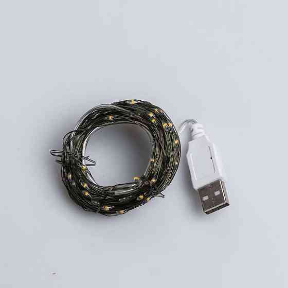 Гірлянда "Роса" 20м, 200 LED, зелений провід, жовта USB Київ
