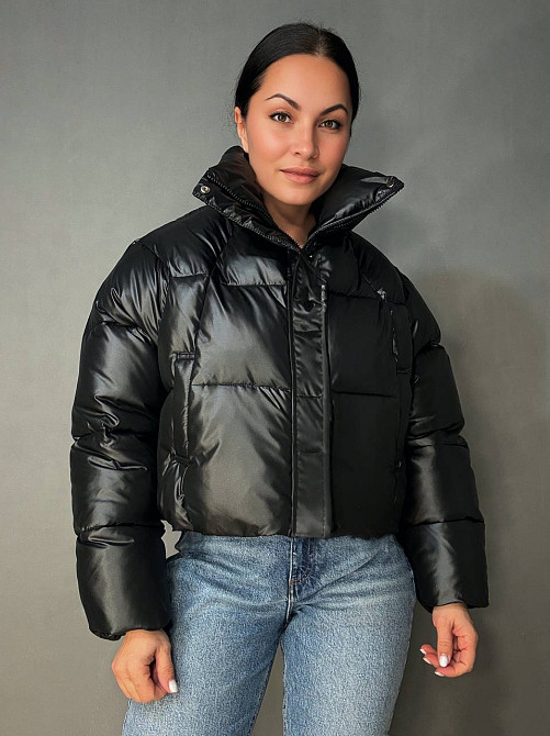 Куртка женская Lady Yep 30083 пуффер короткая глянцевая черная, черный, M Киев - изображение 9