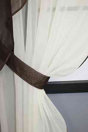 Штори кухонні VR-Textil № 065к з підв'язками 280х170 см Бежевий з венге (52-0757) Київ