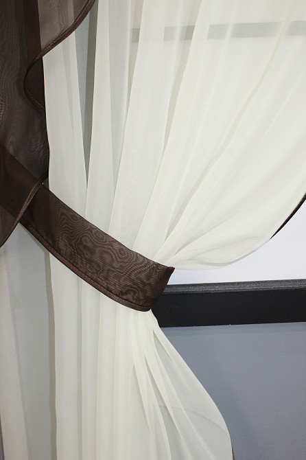 Штори кухонні VR-Textil № 065к з підв'язками 280х170 см Бежевий з венге (52-0757) Київ - фото 3