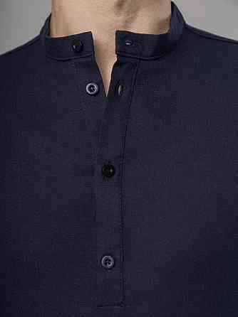 Рубашка из льна мужская синяя однотонная синяя. Рубашка casual на пуговицах синяя Pobedov Exlnt Киев