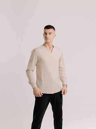 Мужская рубашка бежевая с длинным рукавом Pobedov Horizon Киев