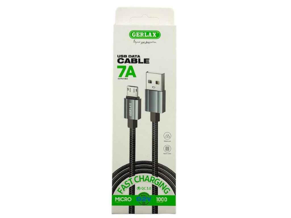 Кабель microUSB D2V 7А тканинний чорний 1м ТМ Gerlax Київ - фото 1