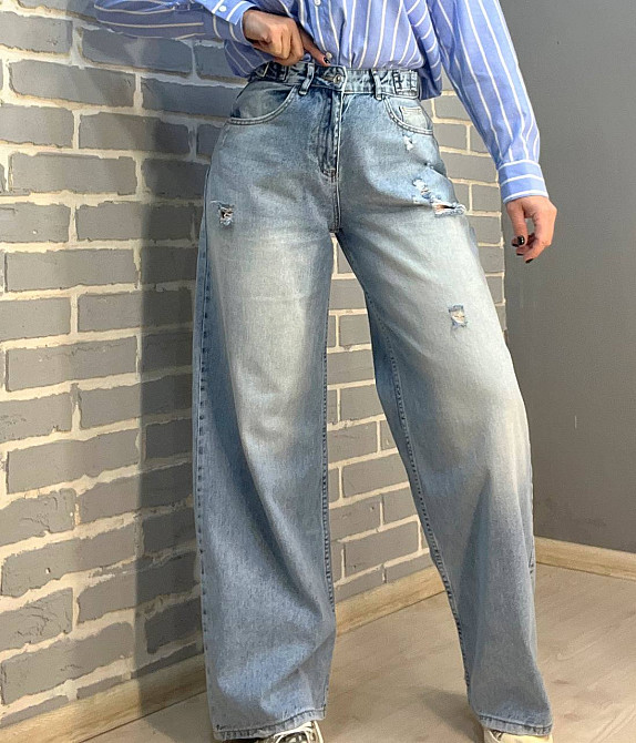 Джинсы женские I8 51851 SKATER затяжки-застежки на талии рваные широкие от бедра, голубой, 25, 25, 62 см, 90 см Киев - изображение 8