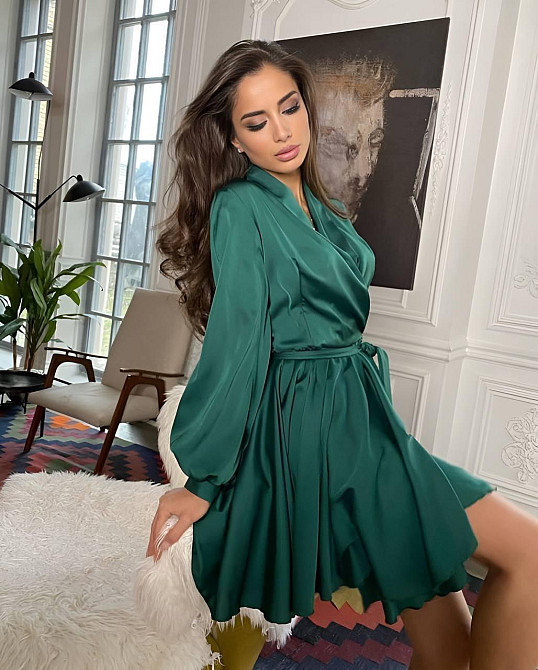 Женское вечернее романтичное мини платье шелк Изумрудный Одесса - изображение 2