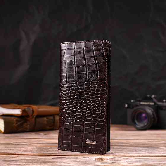 Вертикальный бумажник без застежки из натуральной кожи с тиснением под крокодила CANPELLINI 21905 Коричневый Киев