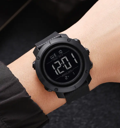 Чоловічий наручний годинник Skmei 2497 з каучуковим ремінцем (Чорний із чорним) Вінниця