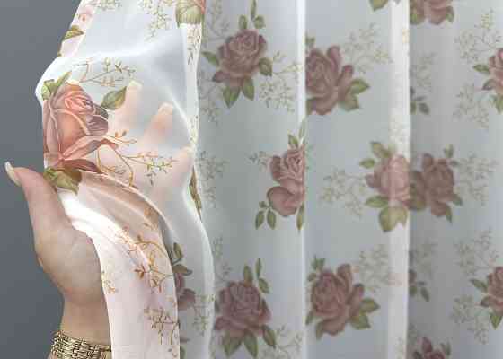 Тюль VR-Textil 1808т Шифон с принтом Белый с пудровым 300х270 см (40-643) Киев