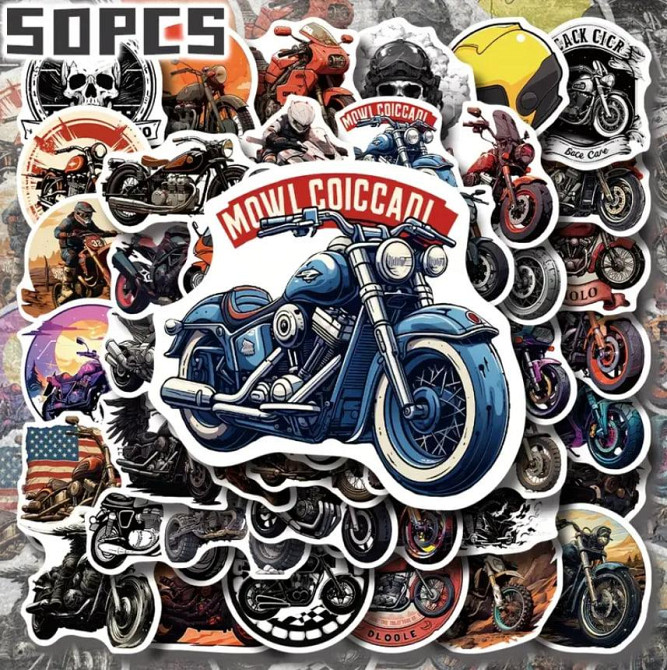 Набор из 50 ретро-наклеек с мотоциклами – винтажные стикеры для скрапбукинга, декора телефона, ноутб Киев - изображение 5