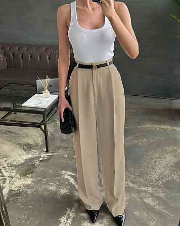 Женские классические брюки на высокой посадке костюмка 46/48, Беж Одесса