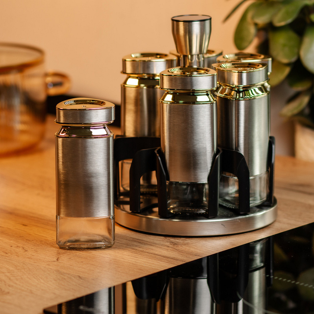 TS Kitchen Набір ємностей для спецій на підставці 6 баночок по 120 мл Коломия - фото 6