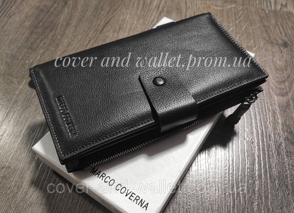 Стильный кожаный кошелек клатч черного цвета для мужчин и женщин Marco Coverna (1426 black) Киев - изображение 1