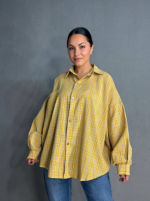 Сорочка жіноча A-N 7866 супероверсайз у клітинку широка, жовтий, one size Київ - фото 11