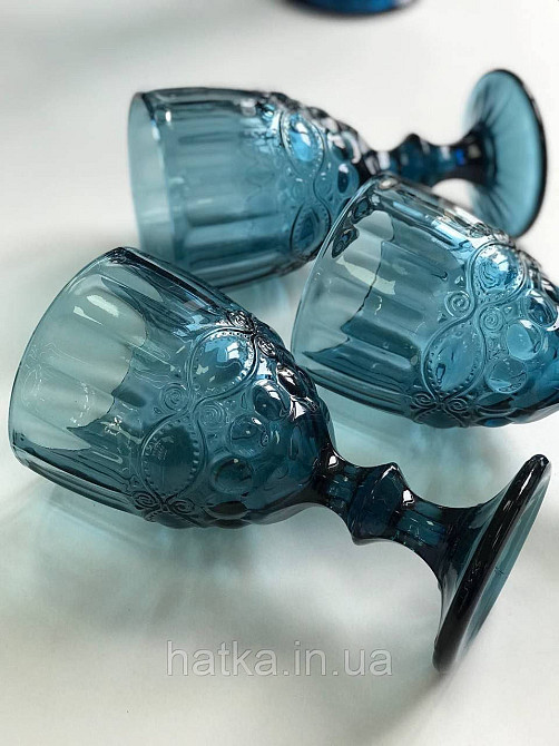 Набір для напоїв 7 предметів 6 шт. келихів + графин 1 л «Вінтаж» 300 мл синій Київ - фото 9