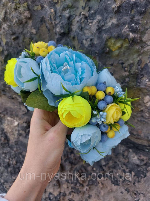 Ободок обруч з квітами "Піони великий блакитно-жовтий" Кривий Ріг - фото 9