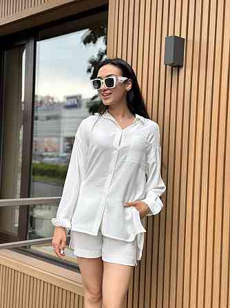 Костюм-трійка жіночий літній креп-жатка Молочний XL-2XL Харків