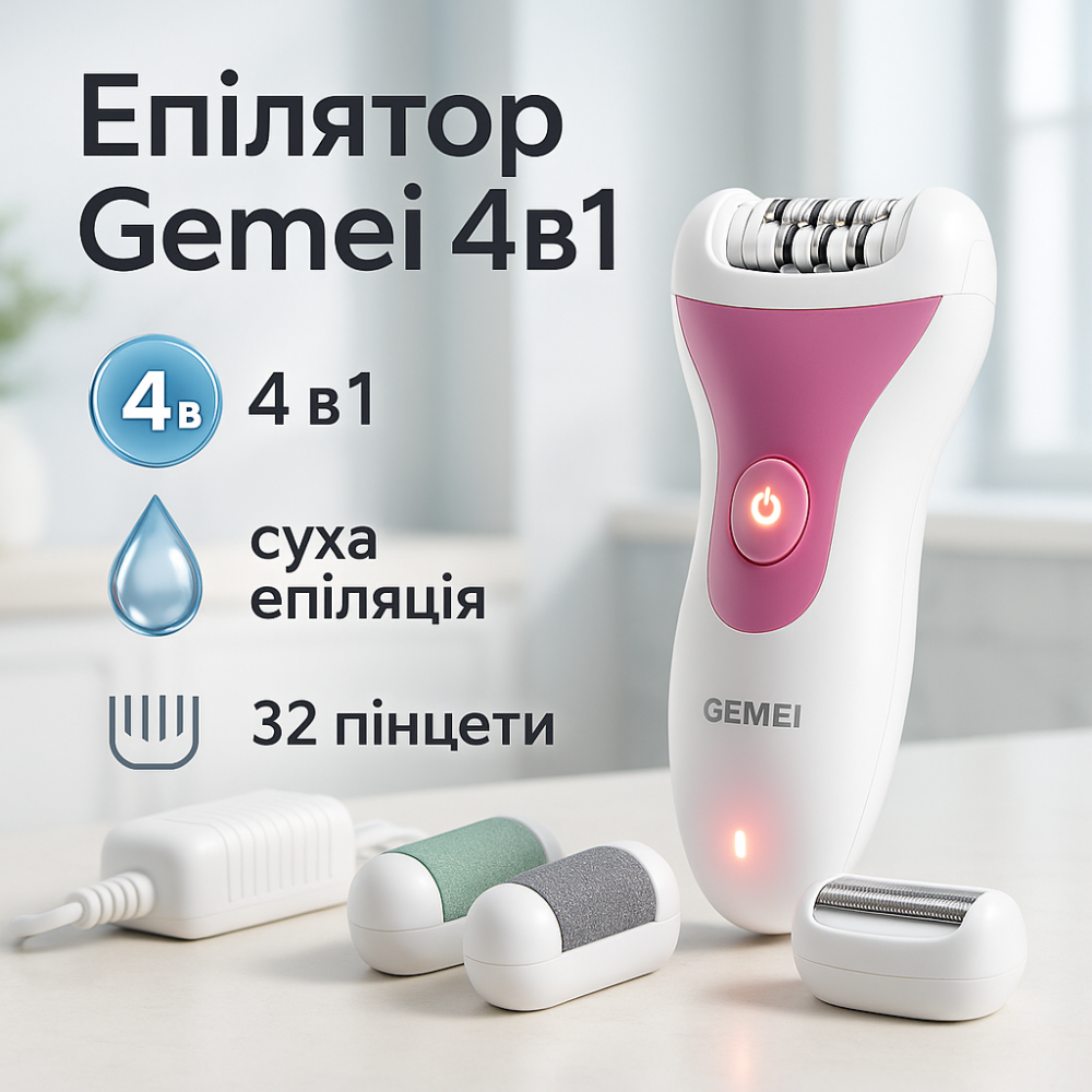Эпилятор для удаления незаметных волос Gemei GM-7006 4в1, Электрическая пила для чистки пяток NM-32 Львов - изображение 11