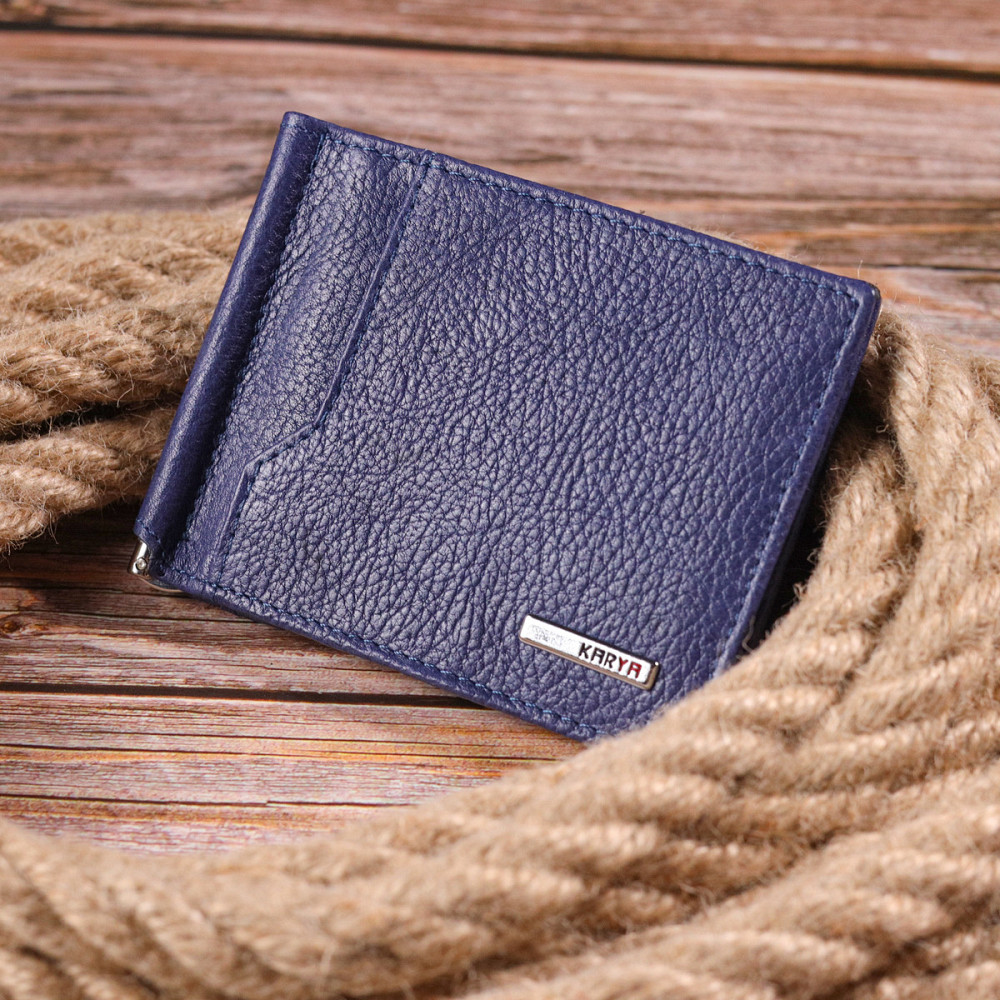 Практичний чоловічий затиск із натуральної шкіри KARYA 21416 Синій Київ - фото 2