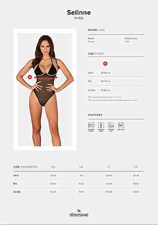 Прозоре боді Obsessive Selinne teddy M/L Black, дрібна сітка, подвійні бретелі Sex Aura Київ