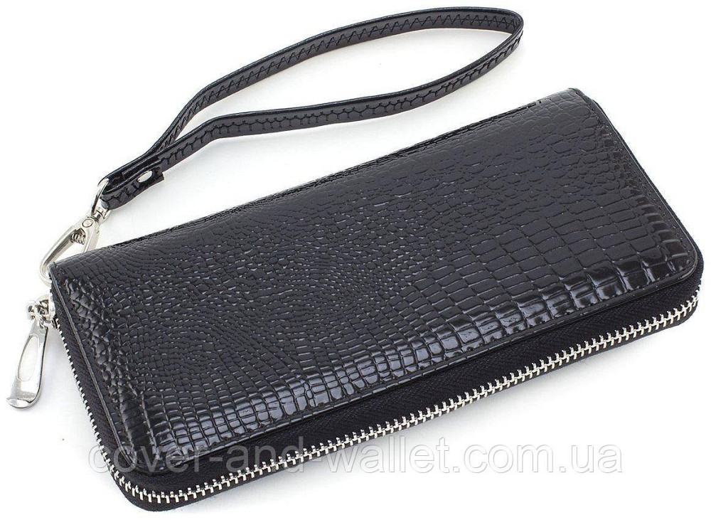 Жіночий шкіряний лаковий гаманець на блискавці з ремінцем для руки ST S4001A Київ - фото 2