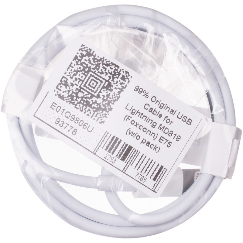 Кабель USB 99% Original Lightning MD818 (Foxconn) E75 (w/o pack) White Рівне - фото 3