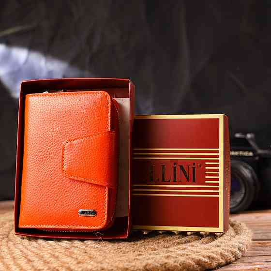 Яскраве вертикальне портмоне для жінок із монетницею на блискавці з натуральної шкіри флотар CANPELLINI 21602 Помаранчеве Київ