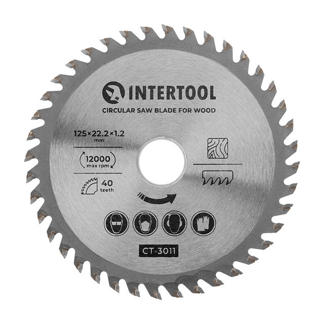 Диск по деревині, з твердосплавними напайками, 125×22,2×1,2 мм, 40 зубів, 12000 об/хв INTERTOOL CT-3011 Киев - изображение 2