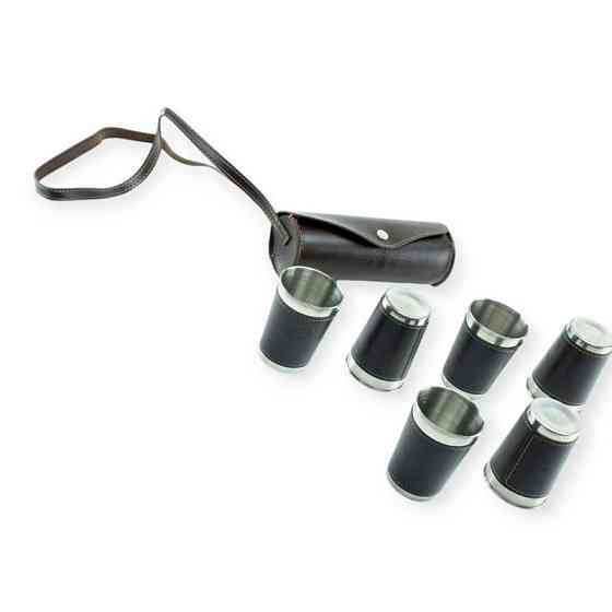 Стакан автомобильный нержавейка 150 мл в кожаном футляре (6шт) с гербом + пояс Мукачево