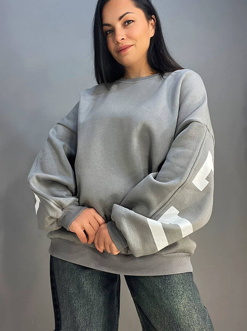 Світшот жіночий DAVRAS 6000 оверсайз подовжений напис на спині PLEASED утеплений на флісі one size, сірий, one size Київ - фото 7