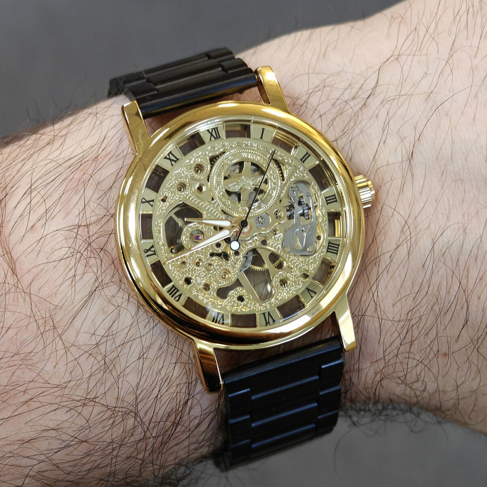 Годинник чоловічий механічний Winner Gold Metal Black (2 ремінці) Вінниця - фото 15