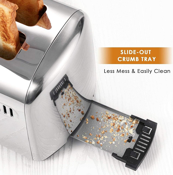 Тостер Aicok на 2 ломтика, из нержавеющей стали с выдвижным поддоном для крошек, 7 настроек 850 Вт серебристый Киев - изображение 5