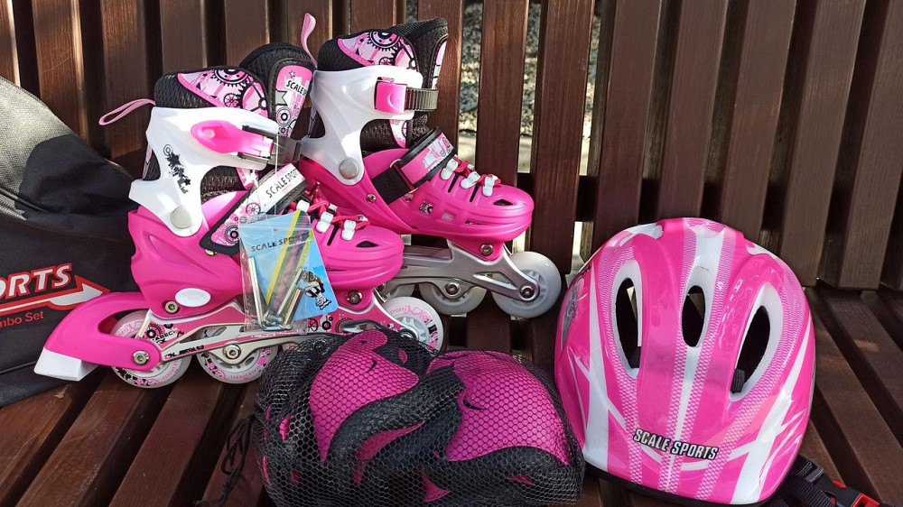Комплект дитячих роликів (з м'якими колесами) із захистом та шоломом Scale Sport. Рожевий. Розмір 29-33 Одеса - фото 2