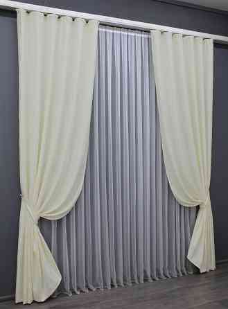 Комплект готових штор VR-Textil Льон мармур Pavliani № 1172ш Кремовий 120х270 см 2 шт (39-220) Київ