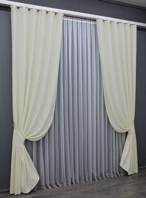 Комплект готових штор VR-Textil Льон мармур Pavliani № 1172ш Кремовий 120х270 см 2 шт (39-220) Київ - фото 3
