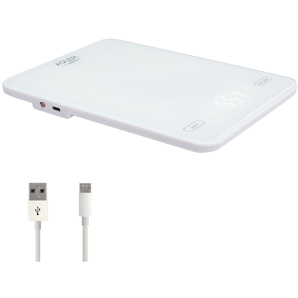 Ваги кухонні Adler AD 3177 white електронні/ 10кг/ г; мл, унція/ USB type C/ автовимкнення/ скло Вінниця - фото 3