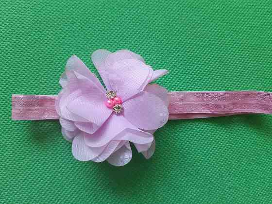 Детская повязка с цветком светло-розовая - размер цветка 6,5см, размер универсальный (на резинке) Киев