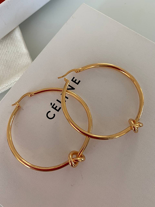 Селін сережки кільця з вузлом позолота 18К Одеса - фото 3