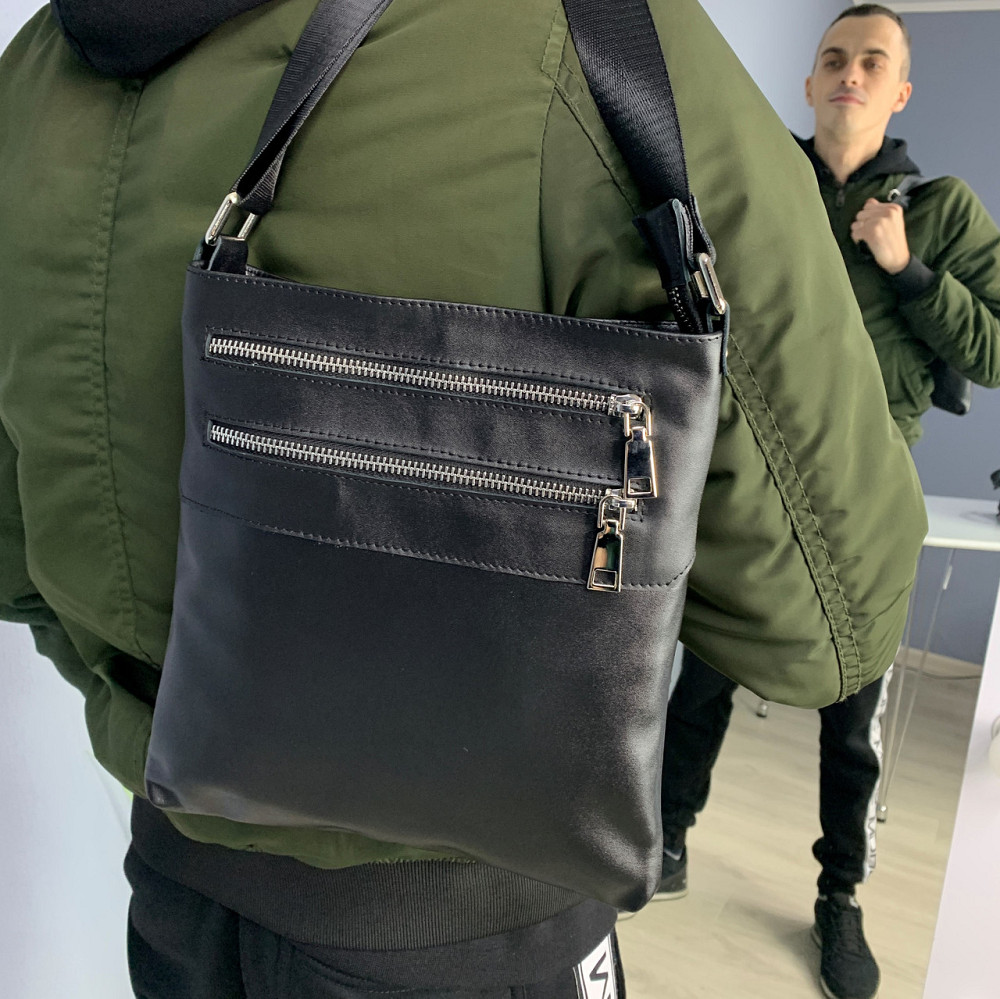 Мужская сумка наплечная из натуральной кожи стильная, чернаяMasterSem Киев - изображение 3