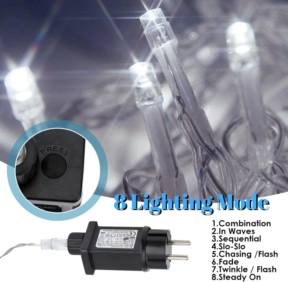 Уличная светодиодная гирлянда 30 м 600 LED Холодный белый свет, 8 режимов IP44 на елку, дом, террасу, перила Киев - изображение 5