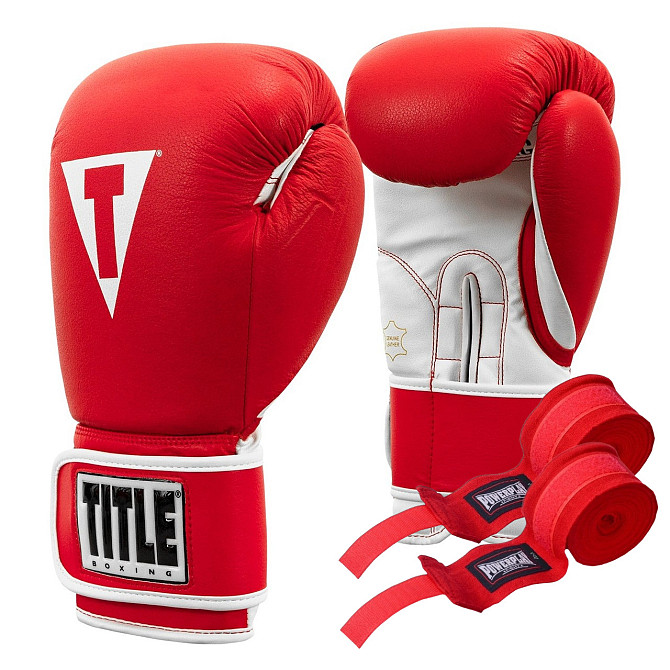 Боксерські рукавиці TITLE Boxing Pro Style Leather Gloves3.0 Red/White 12 oz (бинти 4м. в комплекті) Каменское - изображение 1