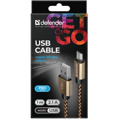 Дата кабель USB 2.0 AM to Micro 5P 1.0m USB08-03T gold Defender (87800) Винница