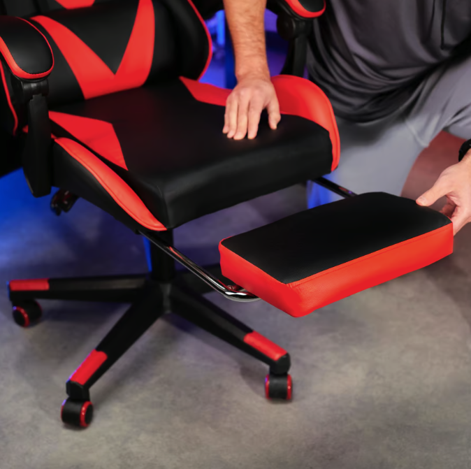 Кресло геймерское с подставкой для ног Ragazo усиленное до 150 кг черно-красное Компьютерное игровое кресло Киев - изображение 10