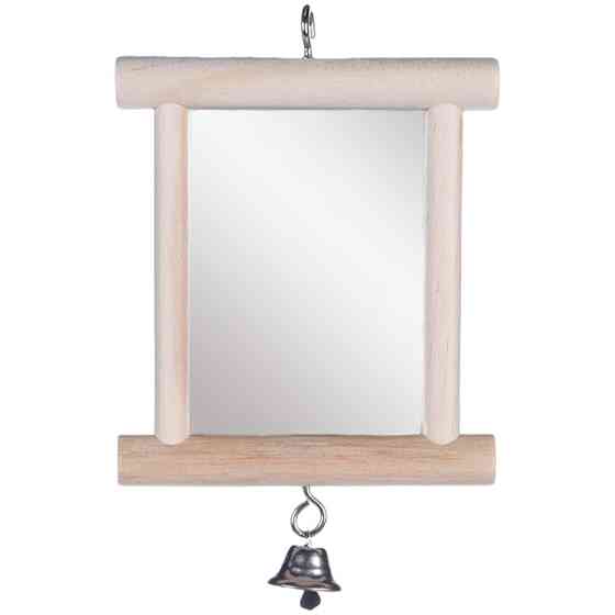 Flamingo Wooden Mirror ФЛАМІНГО ДЗЕРКАЛО у дерев’яній рамі з дзвіночком, іграшка для птахів Київ