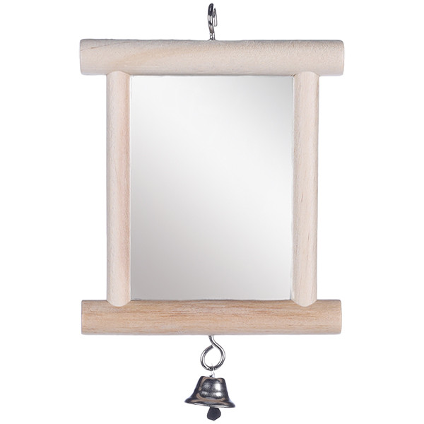 Flamingo Wooden Mirror ФЛАМІНГО ДЗЕРКАЛО у дерев’яній рамі з дзвіночком, іграшка для птахів Київ - фото 1