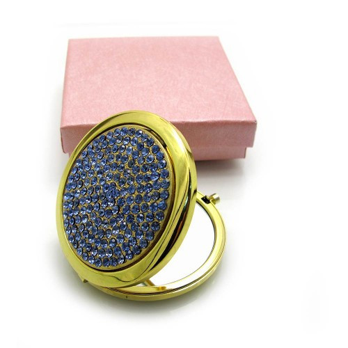 Зеркальце косметическое золотистое с синими стразами Киев - изображение 1