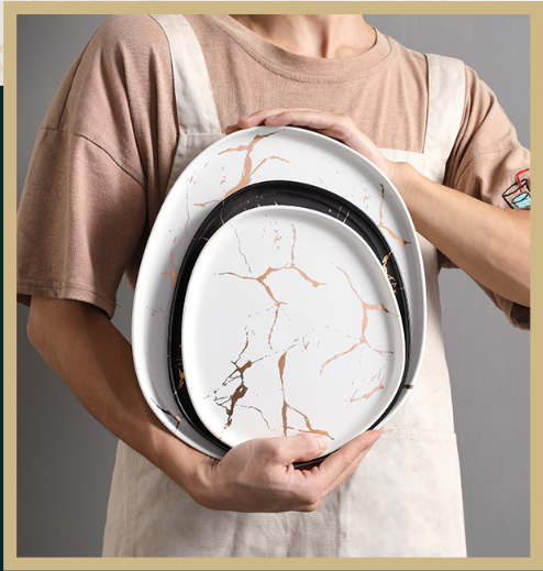 Тарелка Мраморная роскошь ЧЕРНАЯ фарфоровая под мрамор 21 см  МАЛАЯ столовая тарелка Кременчуг - изображение 2