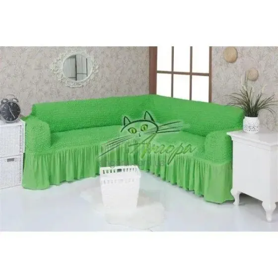 Зеленый Турецкая накидка на угловой диван с оборкой, натяжной чехол на диван Коломыя
