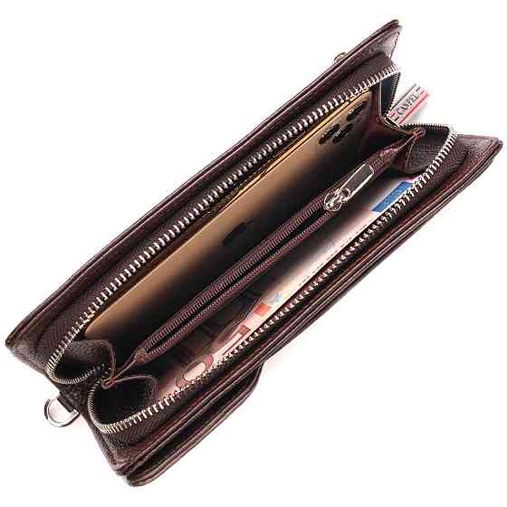 Оригінальне портмоне клатч із натуральної шкіри Коричневе (CANPELLINI) Київ