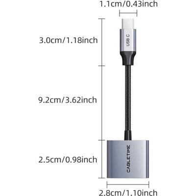 Переходник USB-C M to USB-C F Audio + USB-C F PD60W Cabletime (CA915781) Вінниця - фото 2